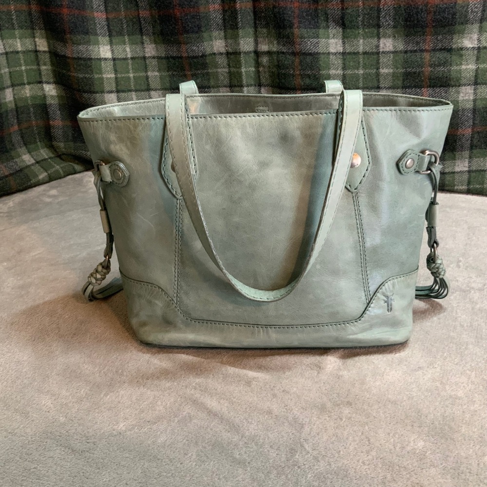 Frye Melissa Leather Tote Bag Sage Green Braided Tassel Shoulder Bag